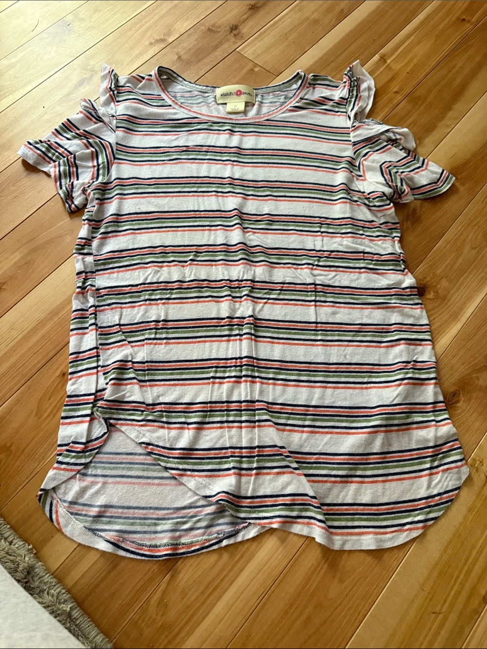 Wishful Park White Short Sleeve Tee with Multicolor Stripes